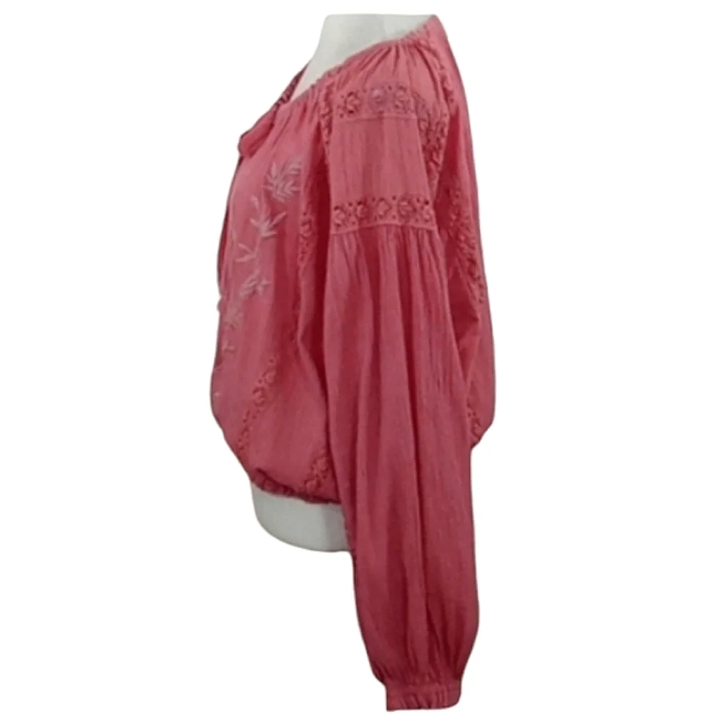 Free People Maria Maria Embroidered Top in Athena Puff Sleeve Size XS